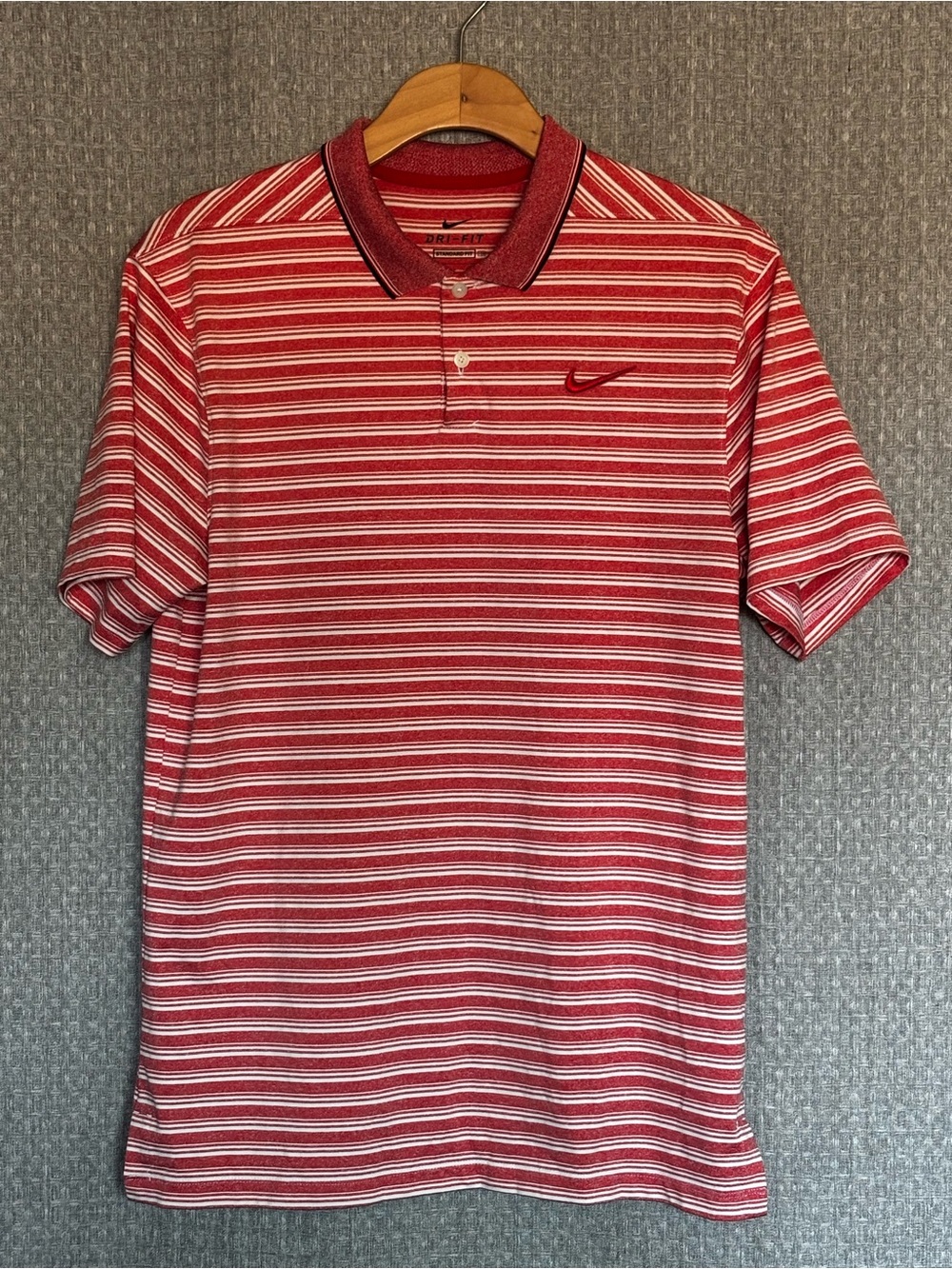 Nike Red and White Striped Polo
